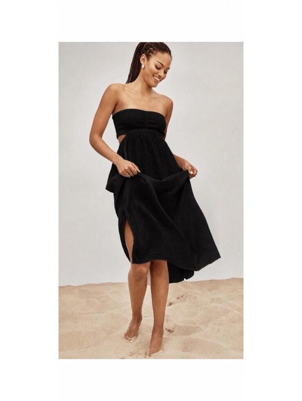 Sea Level Australia Black 100% cotton Smocked Cover Up Dress Size Small